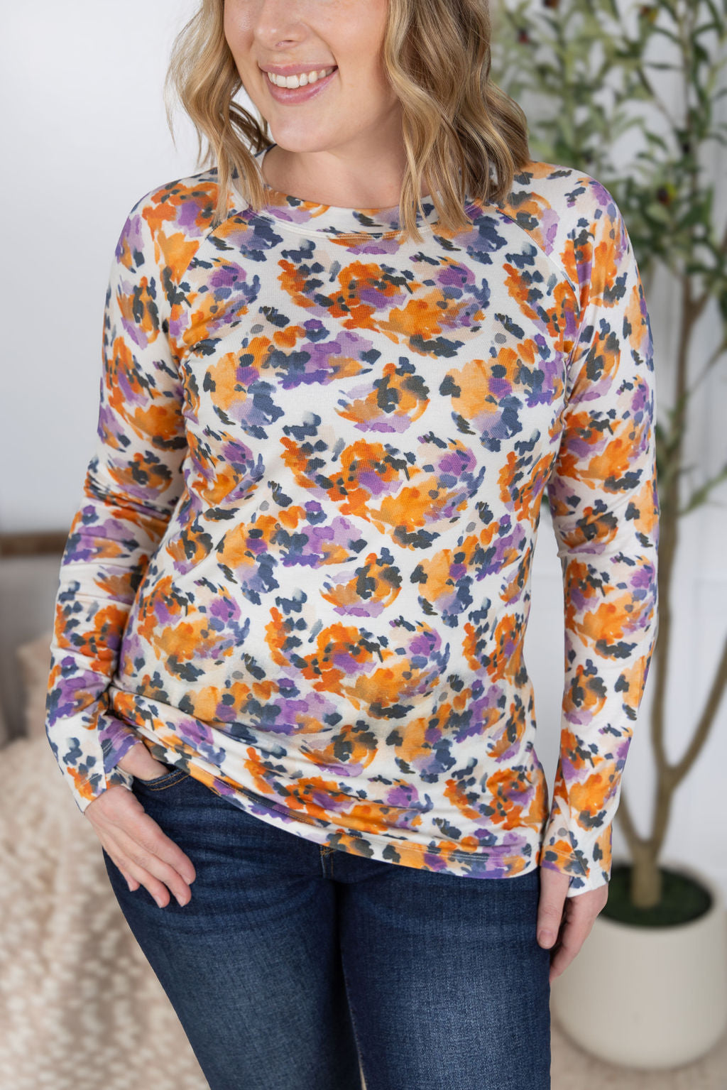 Blair Long Sleeve Top - Autumn Purple Abstract